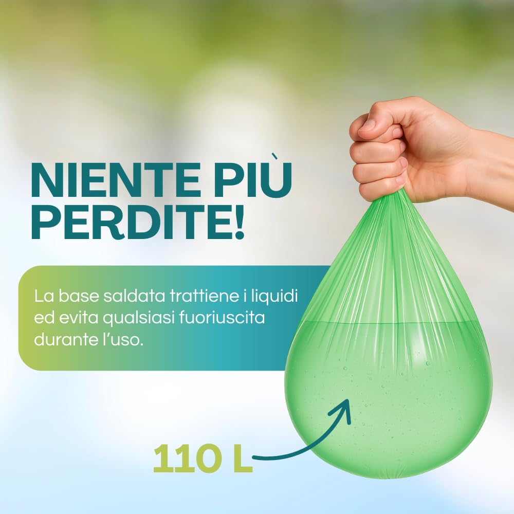 VIRSUS Sacchi Raccolta Umido e Organico cm 70x110 (110 Litri) 50 Pezzi biodegradabili e compostabili