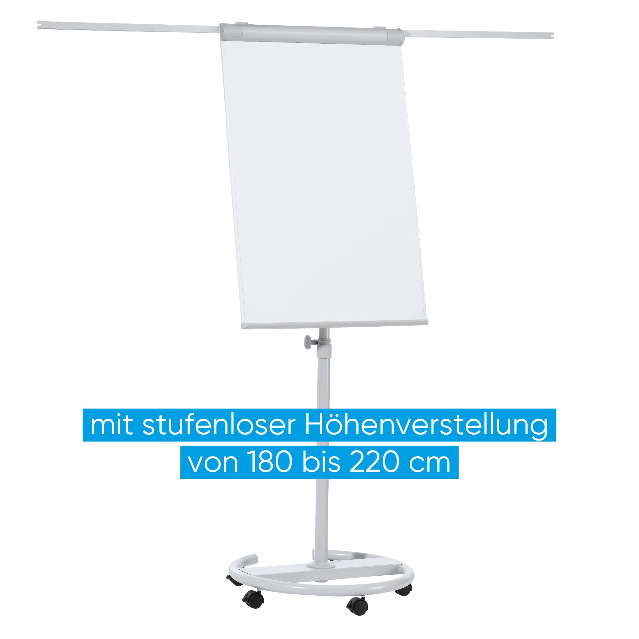 FRANKEN Flipchart, Beschreibbar, Magnetisch, Mobil, Mit Rollen und 2 Seitenarmen, Whiteboard mit Ständer, Papierhalterung und Stifteablage, 68 x 105 cm, ECO Mobil, F2400/N