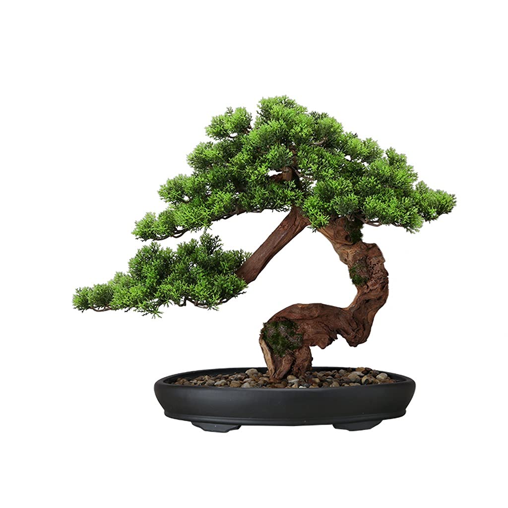GTHTUHFD Artificial Bonsai Tree Simulation Bonsai Green Plants Welcome Pine Tree Cypress Artificial Ornaments Porch Tabletop