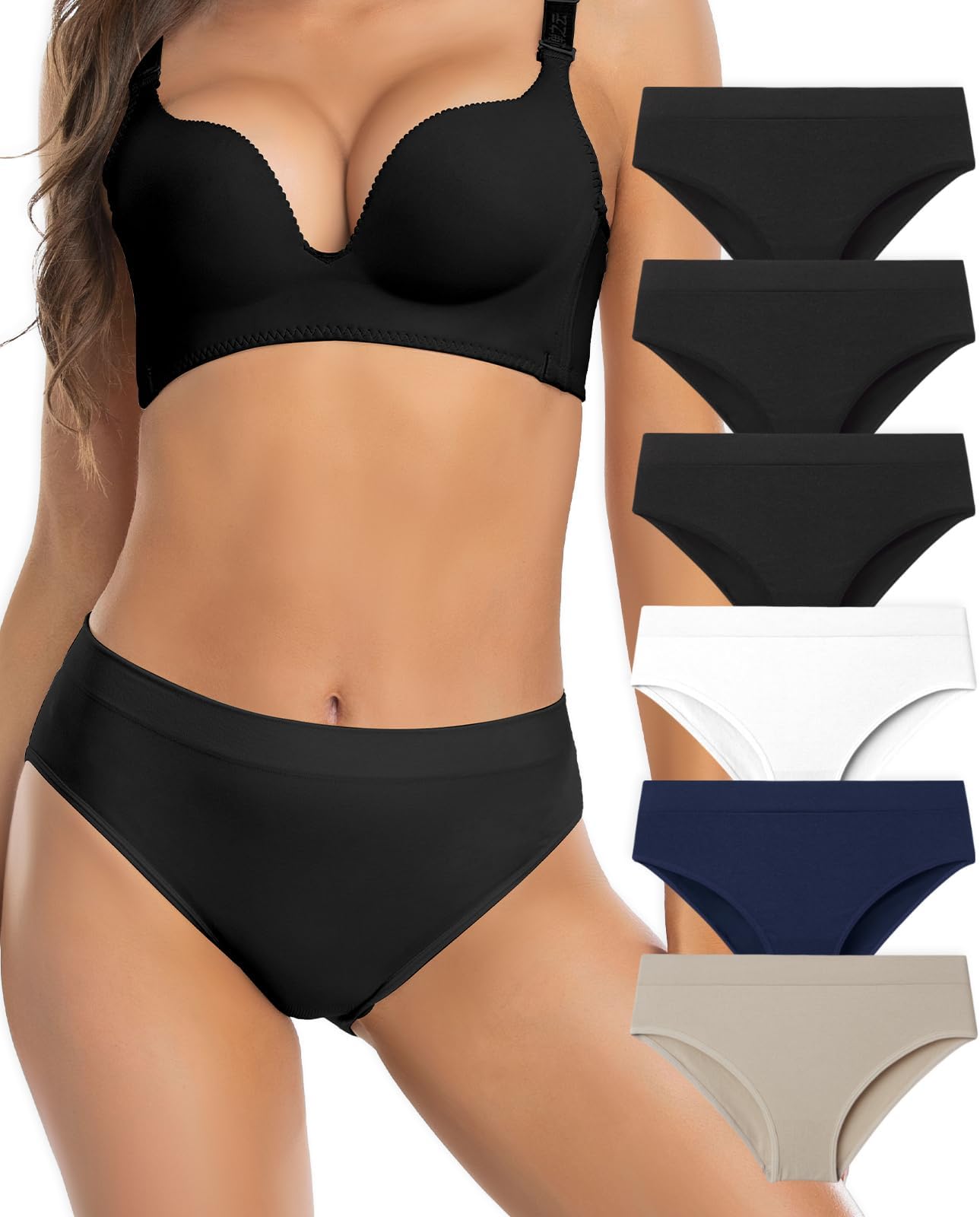 Womens Bikini Panties Seamless Underwear, Soft Stretch Cheekini Hipster Briefs 6 Pack