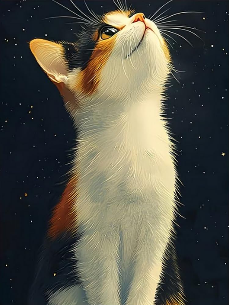 Eiialerm Cross Stitch Kits for Adults Starry Kitten 11CT Pre-Printed Pattern Stamped Cross-Stitching Embroidery Kit Needlework Gifts 16x20 inch