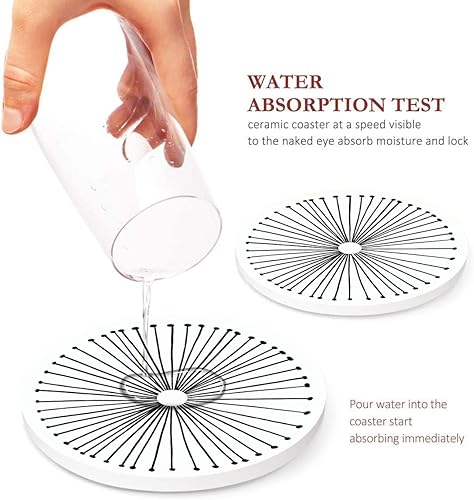 Miniatura 9 de Juego de 6 posavasos para bebidas, cerámica gris, turca, marroquí, tapete de piedra de cerámica absorbente, con base de corcho y soporte de metal,