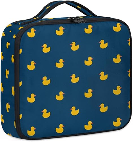 Miniatura 6 de Bolsa de maquillaje de viaje para mujer, grande, cuadrada, portátil, profesional, de tren de coqueta, estuche cosmético con asa, textura de patos