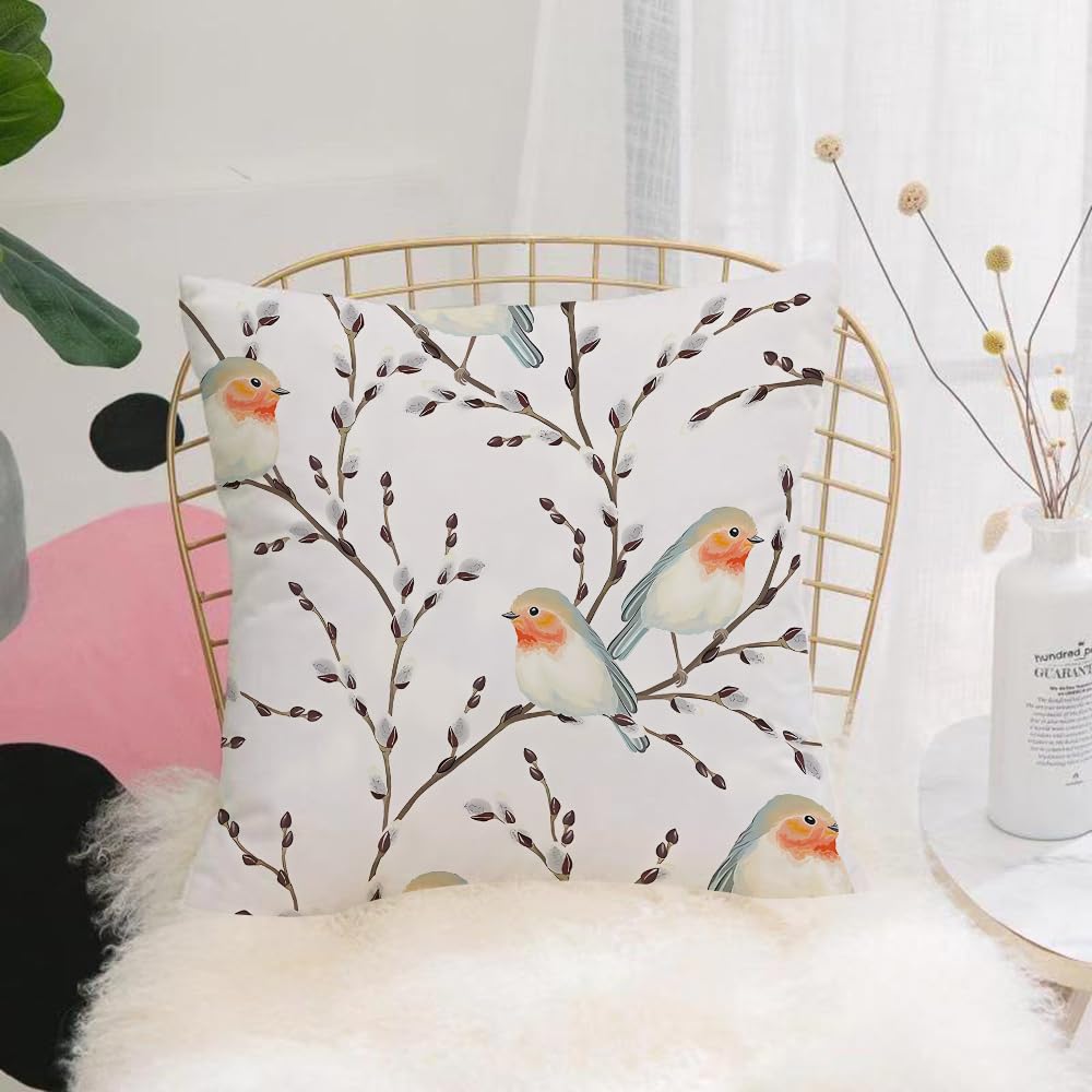 Hyosxw Pattern Of Willow Branches And Birds Robin V - A7 Cushion Cover,Throw Pillow Case Home Decorative For Living Room Bedroom Sofa Chair 18X18 Inch,Pattern Of Willow Branches And Birds Robin Vector On White Background.,Pillowcase 45X45cm
