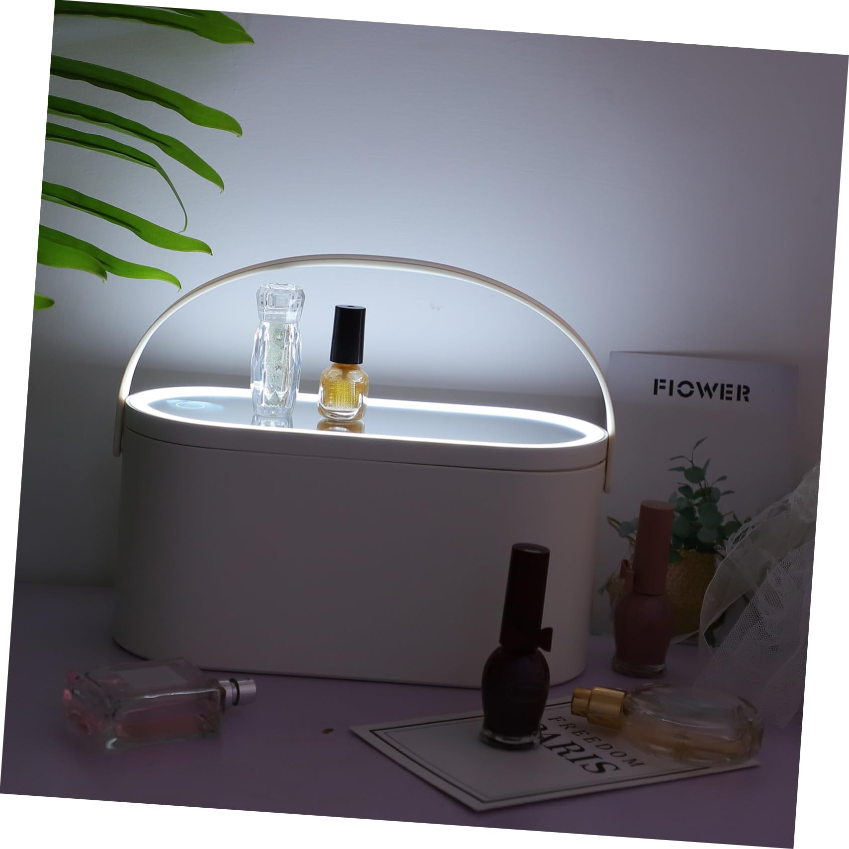 Ipetboom Travel Cosmetic Organizer Case Led Lighted Plastic Frame Mirror Rotatable Bracket Compact Makeup Storage