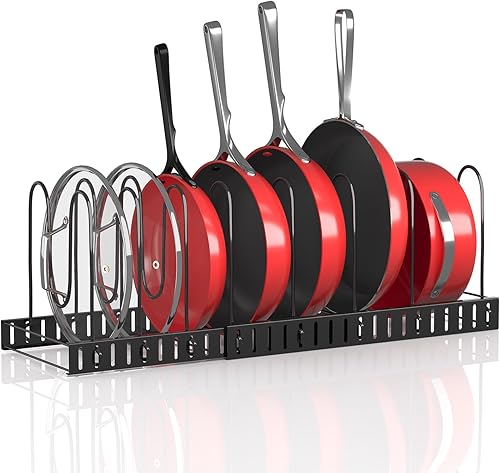 Organizador de ollas y sartenes expandible debajo del gabinete, con 10 divisores ajustables, organizador de ollas y sartenes, para cocina, hornear,