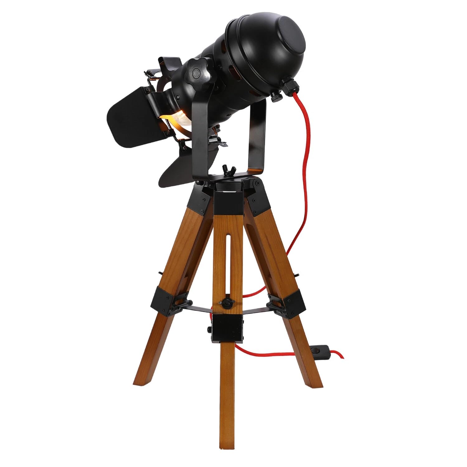 Piccola lampada da tavolo vintage industriale, proiettore da scrivania, treppiede in legno e metallo, altezza regolabile 10-14,2 cm, mini lampada retrò stile cinema per soggiorno, camera da