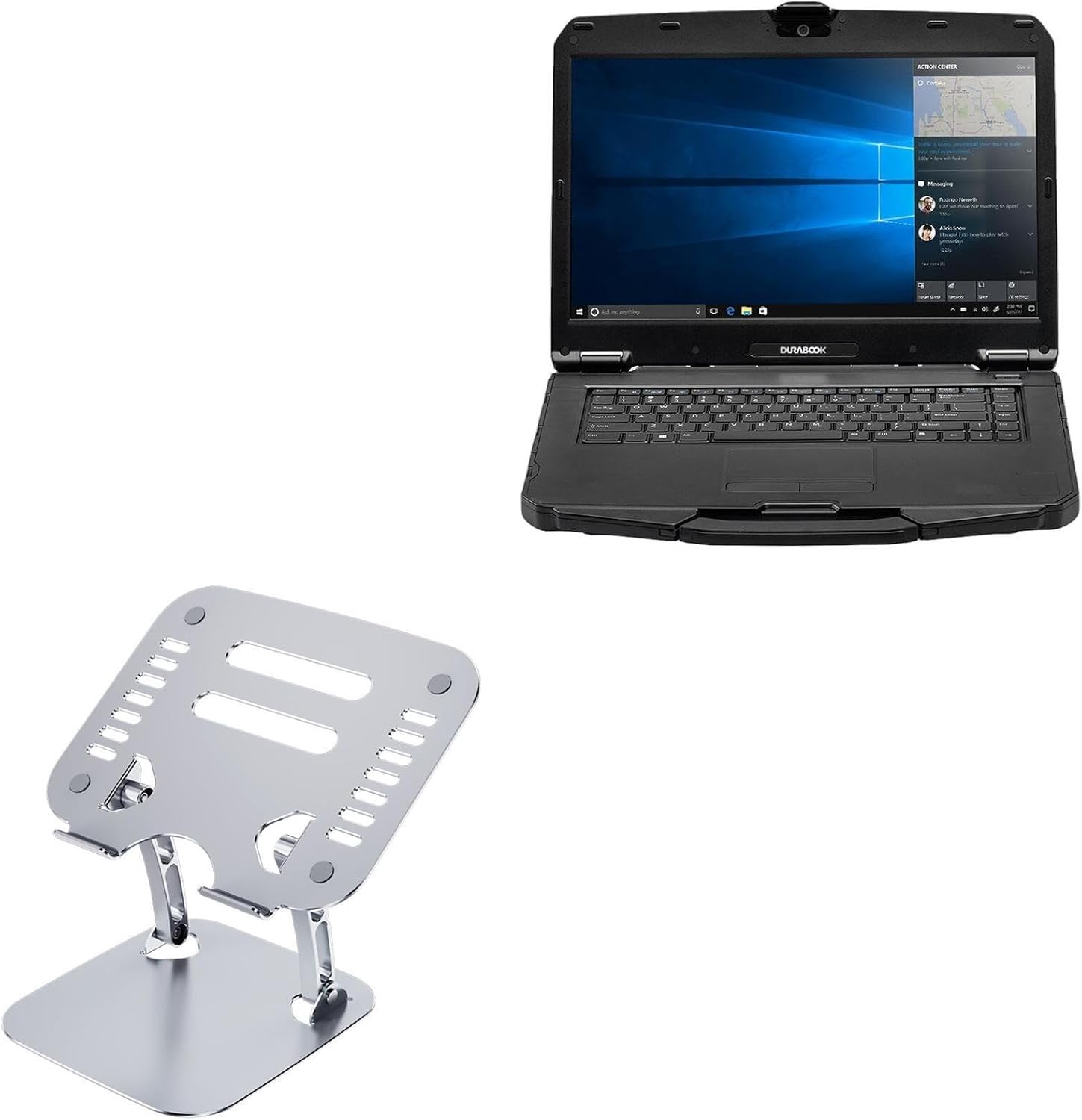 BoxWave Stand and Mount Compatible with GammaTech Durabook S15AB - Executive VersaView Laptop Stand, Ergonomic Adjustable Viewing Angle Metallic Riser - Metallic Silver