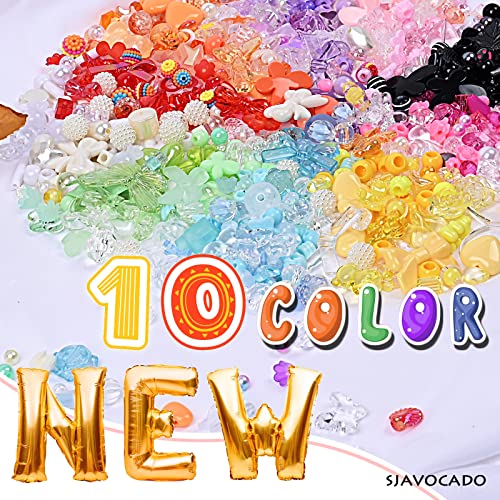 Sjavocado 500Pcs Acrylic Assorted Beads Flower Heart Butterfly Candy Beads Pastel Loose Beads Round Beads Bulk For Bracelets Jewelry Making Diy Plastic Crafts (Multicolor Combination) #TOP2