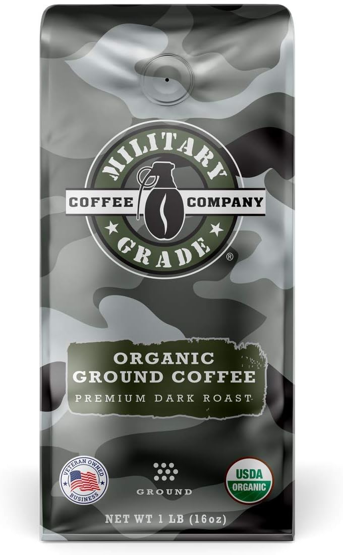 Military Grade Ground Premium Dark Roast Coffee, The Strongest Coffee On The Planet, USDA Certified Organic - 16 Oz. (1 BAG)