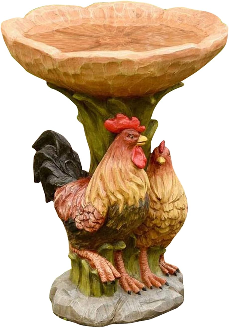 Mhuan Resin Birdbaths Wild Bird Feeder and Bath for Outside, Rooster and Chicken