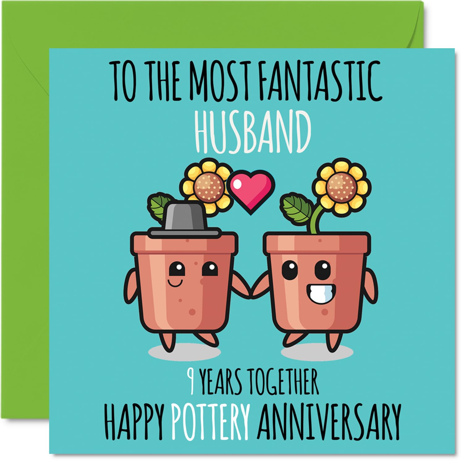 Cute Pottery Anniversary Card for Husband - 9 Years Together - Happy 9th Wedding Anniversary Cards for Husband from Wife, 145mm Greeting Cards Anniversaries