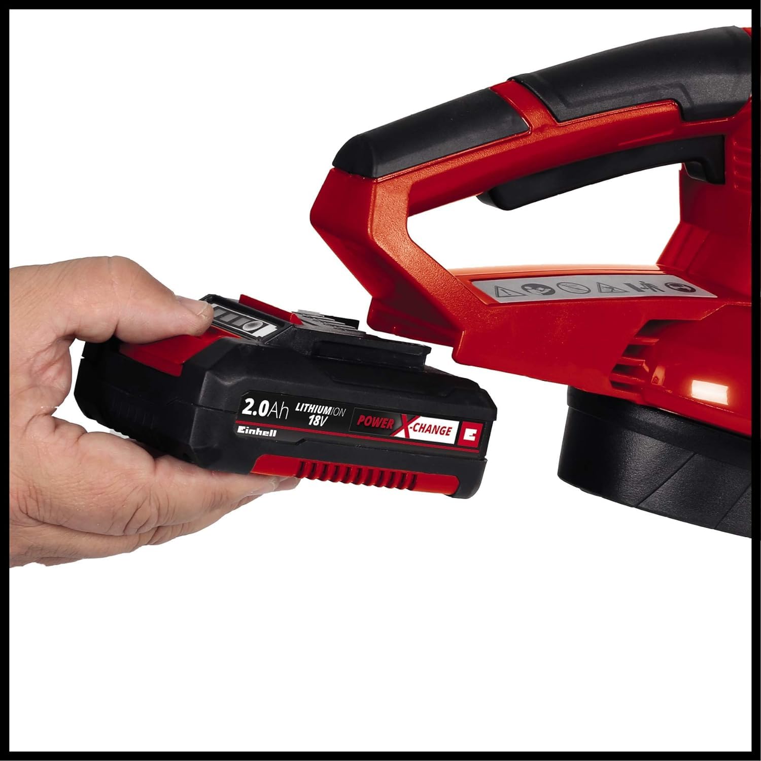 Einhell Soplador de Hojas con tecnología Power X Change 18 V, Flujo de Aire de 210 km/h, soplado, Color Negro/Rojo, Sin batería ni Cargador