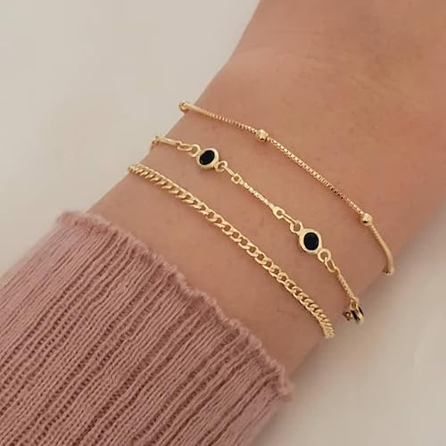 Vista 4 de MIDEEO Dainty Gold Layered Bracelet for Women 14K Gold Plated Layered Bracelet Set Layering Bracelets Simple Satellite Box Coins Beaded Layering Set