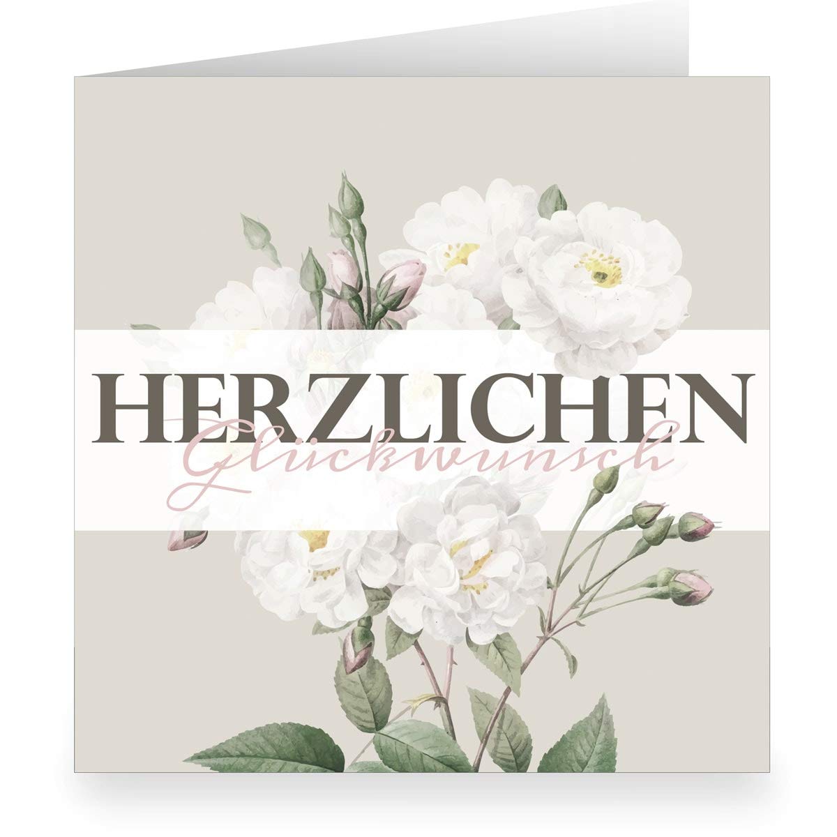 12 x Elegante Vintage Rosen Grußkarte innen weiß (quadratisch, 15,5x15,5cm inkl Umschlag): Herzlichen große XL Glückwunsch-Karte zur Rente, Geburtstag, Abschluss für Familie, Freunde, Mitarbeiter