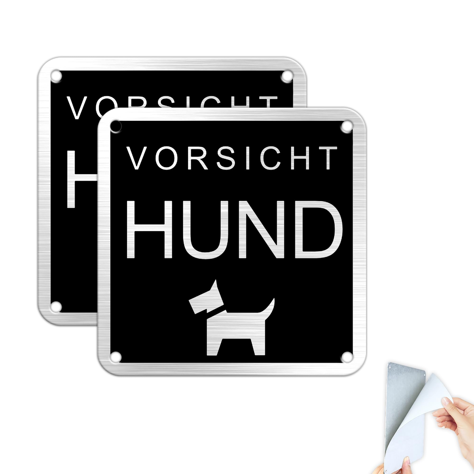 TAKULA 10 * 10cm Vorsicht Hund Schild, Warnschilder Hunde, Hundewarnschild, Kleines Metallschild Hund, Doppelmontage (Bohrung+Klebeband) | 2 Stück