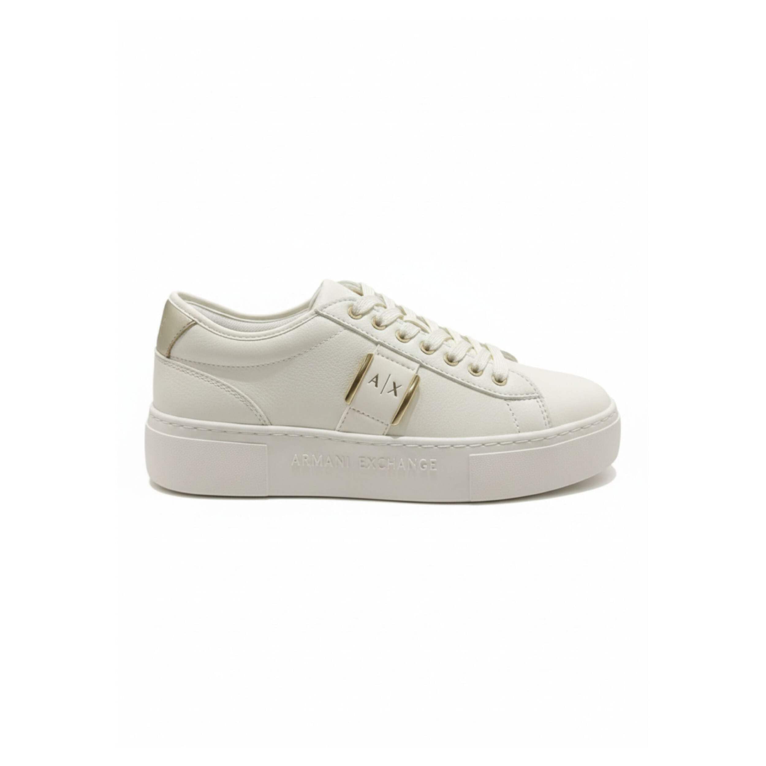Armani Exchange Women Kurt, Details, Debossed Logo Sneaker, Off White Pale Gold, 6 UK