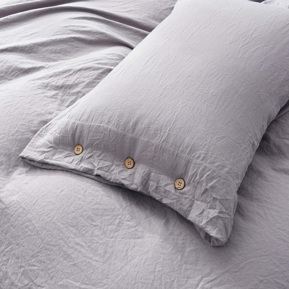 M&Meagle Duvet Cover Grey,Solid Color Button Design,100% Microfiber Treated by Washed Cotton Process,Feels Like a Very Soft Cotton-Queen Size(3Pcs,1 Duvet Cover 2 Pillowcases)