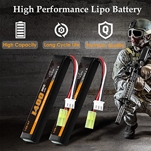VICMILE Airsoft Battery 1400mAh 7.4V Lipo Battery with Tamiya Plug 30C High Discharge Rate Rechargeable 2S Lipo Battery for Airsoft Model Guns - Thumbnail 4