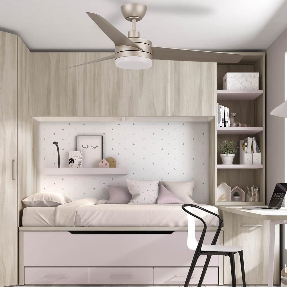 M mimotec - Ventilatore a soffitto con luce LED Grigio Curve, telecomando, motore DC 40W+Luce LED 18W, 6 velocità, Silenzioso,3 Pale, 132 cm, funzione estate-inverno, timer. LM8814