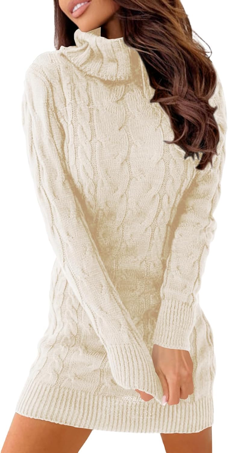 Ebifin Strickkleid Damen Rollkragen Strickpullover Elegant Dress