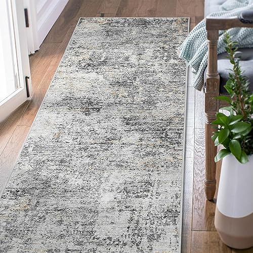 jinchan Runner Rug 2x5 Washable Modern Rug Abstract Hallway Runner Grey Multi Print Overdyed Indoor Mat Contemporary Lightweight Non-Slip Thin Carpet