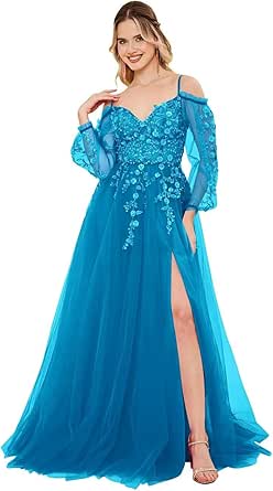 Long Sleeve Prom Dresses for Women 2025 Off Shoulder Tulle Beaded