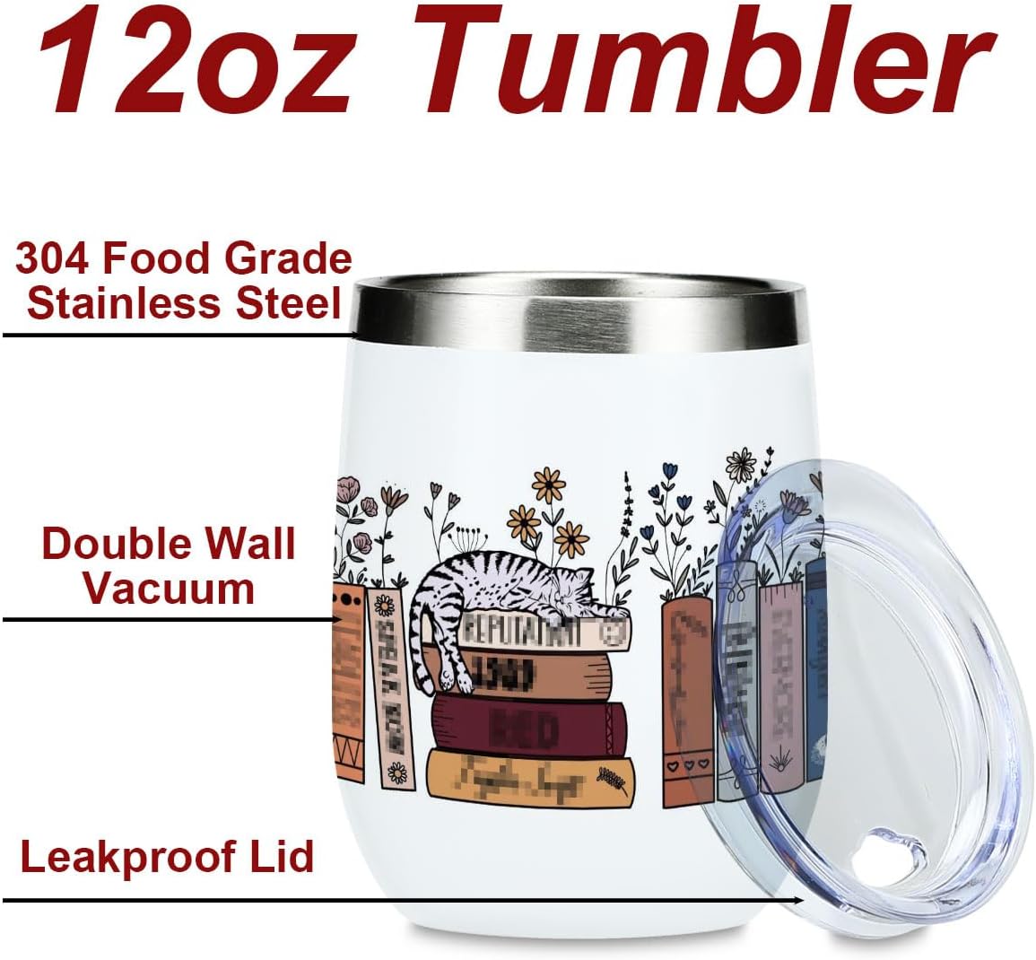 Inspired Tumbler Book Decor Book Lovers Gifts Bookish Coffee Mug Music Lover Gift for Women Grandma Appreciation Birthday Christmas 12 Oz Wine Tumbler Stainless Steel Coffee Thermos with Lid - Image 2