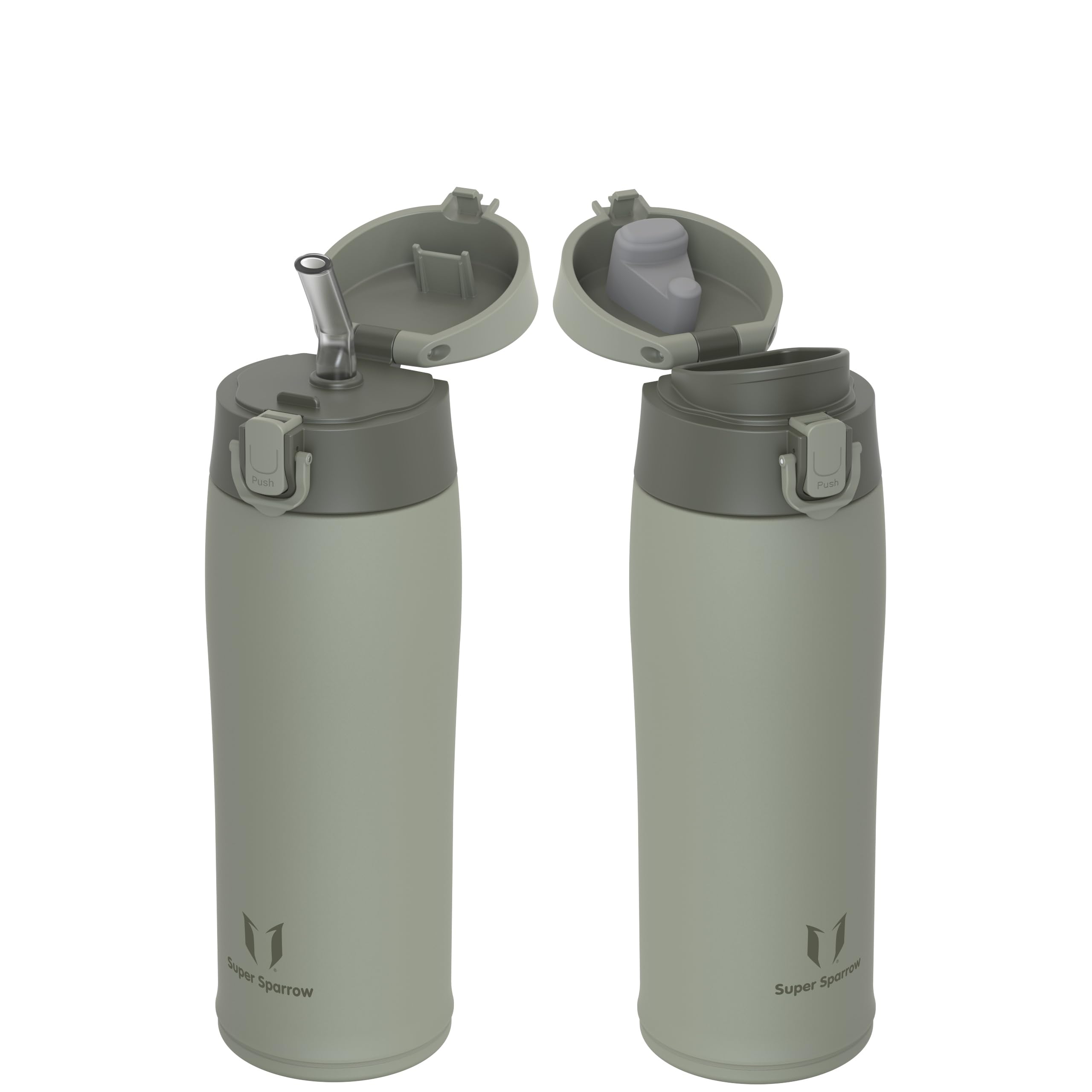 Super Sparrow Insulated Water Bottle - Travel Mug - 500ml - Stainless Steel Water Bottles - BPA Free - Leakproof Metal Bottles - Includes 2 Lids, Straw Lid & Spout Lid