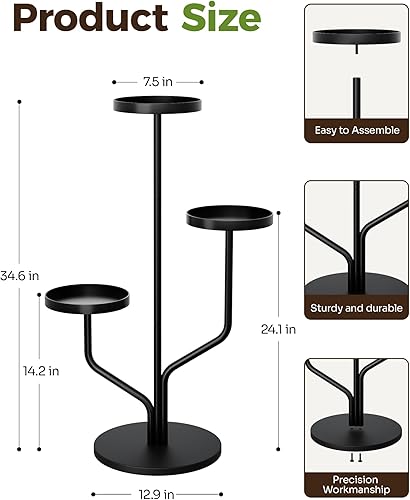 Miniatura 7 de Bamworld - Soporte de plantas de 3 niveles para interior y exterior, estante de metal para múltiples macetas, soporte alto para flores para sala de