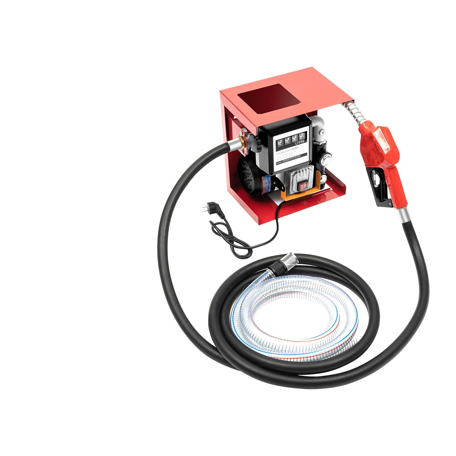 Pompa Diesel 220V autoadescante 550W 60l/min - Pompa carburante industriale con pistola di erogazione automatica, contatore (±1%), tubo da 4 m per gasolio, macchine agricole, veicoli