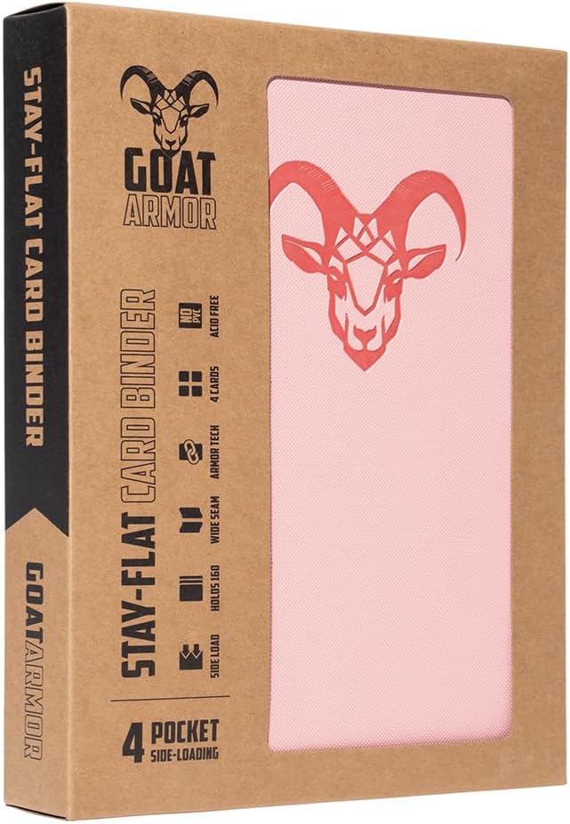 4-Pocket Trading Card Binder, 160 Card Capacity, "Stay-Flat" Design, Water-Resistant by Goat Armor (Pink)