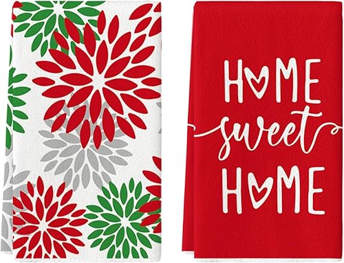 Artoid Mode Juego de 2 toallas de cocina de Navidad con diseño de Home Sweet Home de color rojo y verde, 18 x 26 pulgadas