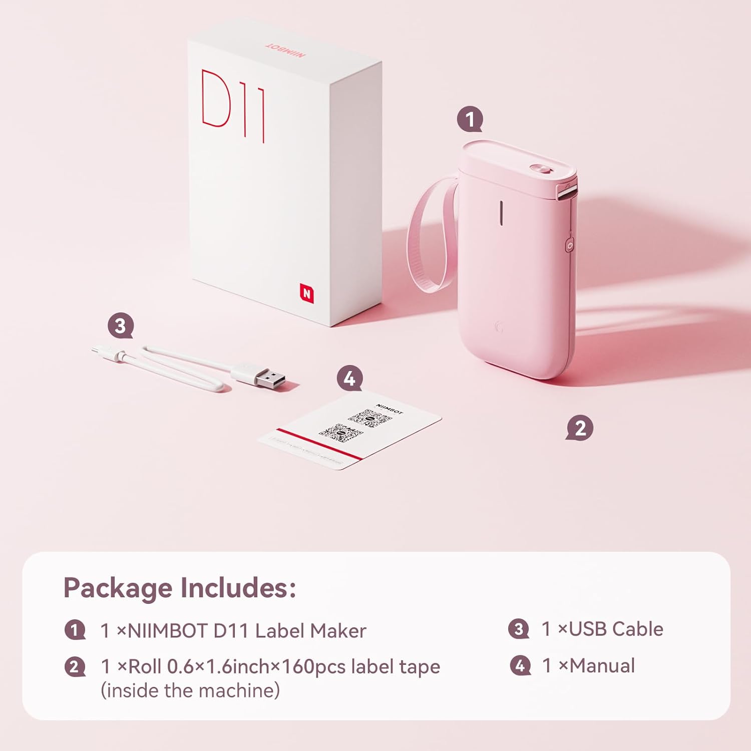 Package contents of NIIMBOT D11 Label Maker