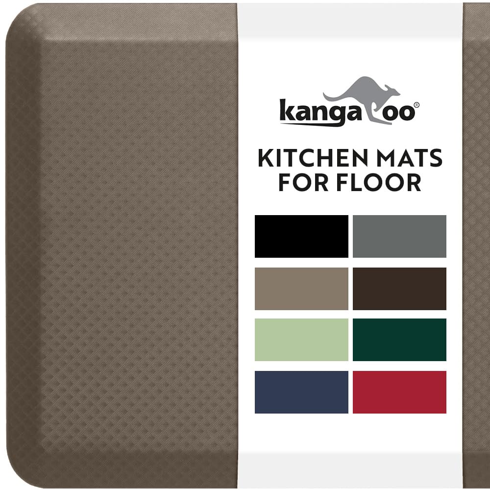 KANGAROO Tapete grueso ergonómico antifatiga acolchado para piso de cocina, tapete de escritorio de oficina de pie, parte superior impermeable, resistente a los arañazos, alfombras de espuma