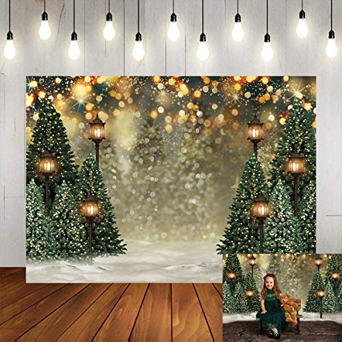 Mocsicka 7x5ft Winter Christmas Tree Backdrop Glitter Bokeh Winter Snow