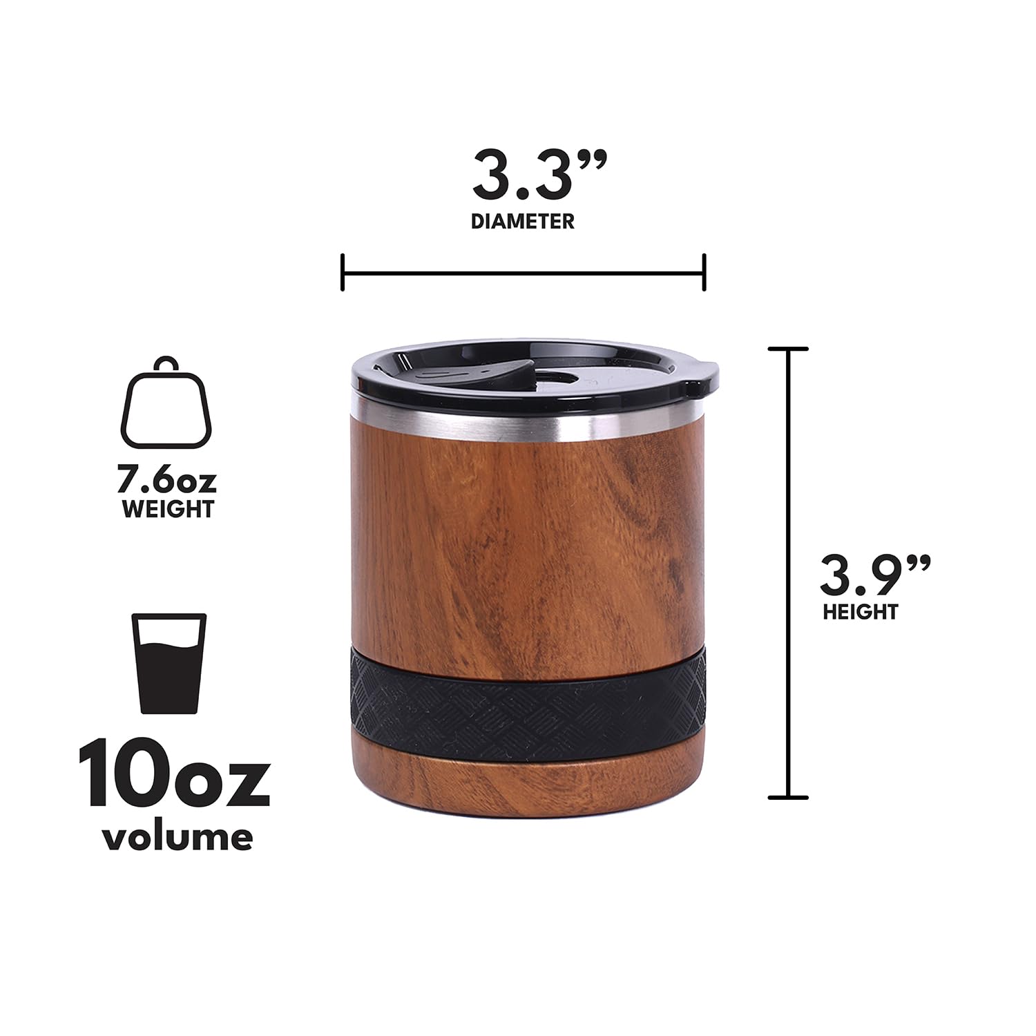 Elemental Recess Lowball - Juego de 2 vasos de acero inoxidable de triple pared de 10 onzas con tapa de Tritan irrompible, vaso de whisky aislado, taza de café aislada para bebidas calientes y frías,