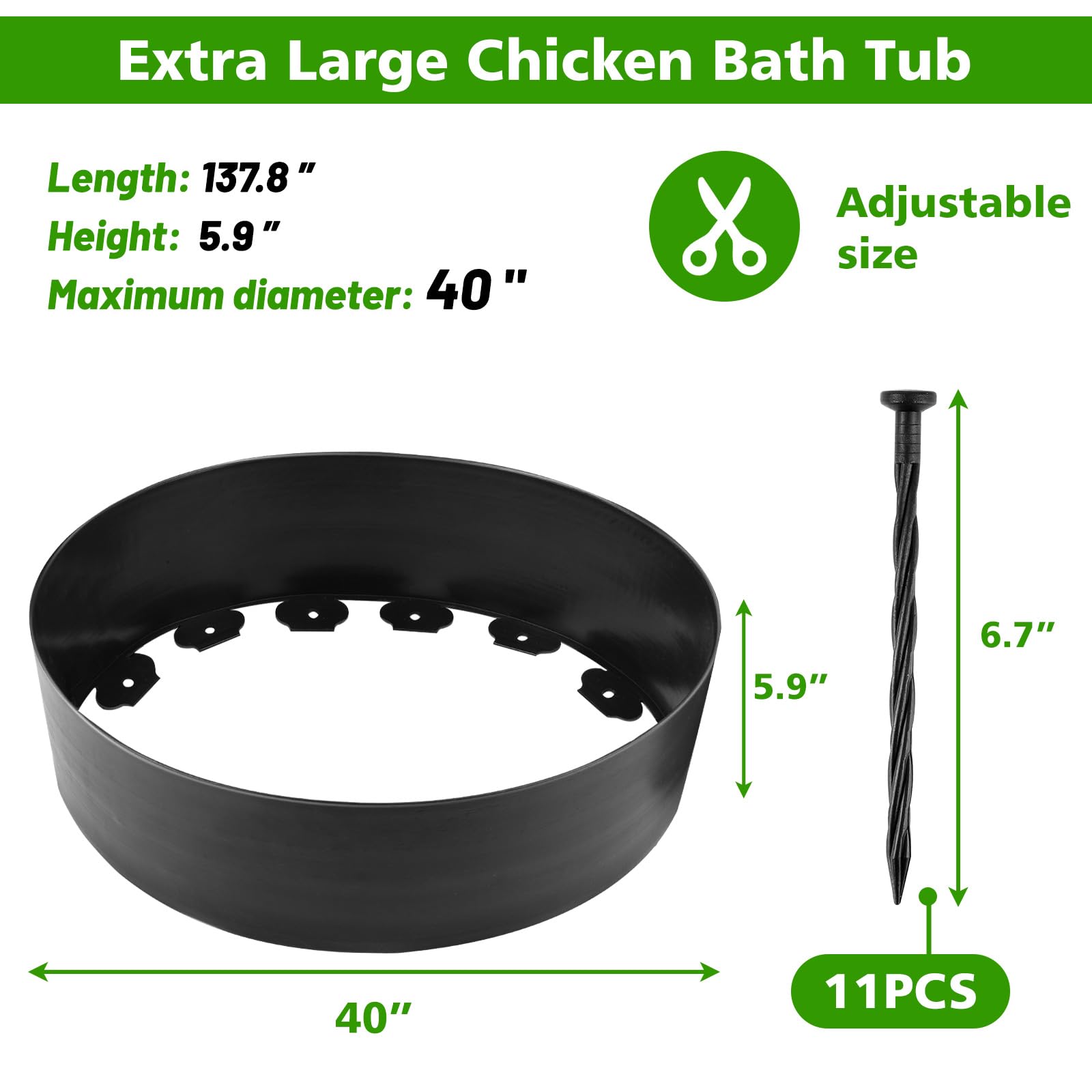 Bañera de polvo de pollo, 40 pulgadas de profundidad x 5.9 pulgadas de alto, diseño sin fondo, material de polietileno, baño de polvo ajustable para pollos, recipiente limpiador de gallineros,