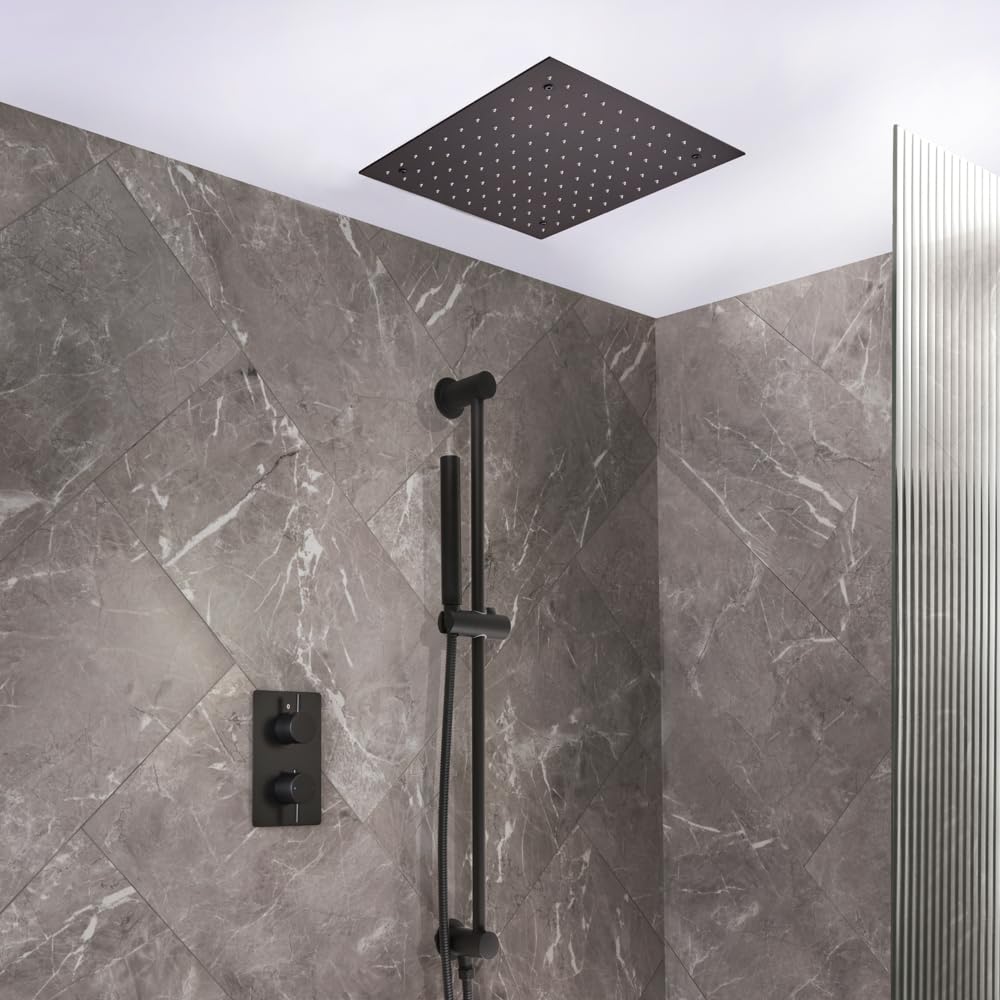 Milano Black Otto Thermostatic Mixer Valve 400Mm Shower Head Handset Riser Rail