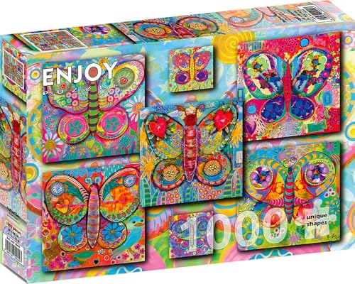 Puzzle 1000 pièces pour Adultes - Collage de Papillons de Jardin | Finition Mate antireflet | Puzzle Amusant et exigeant | 68 x 48 cm | Cadeau Original | Enjoy