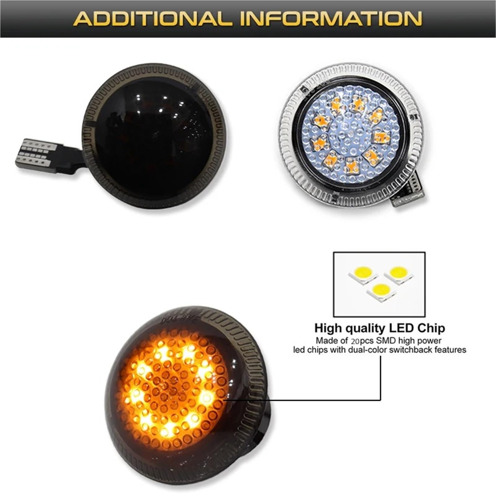 Direzione Indicatori 2 Pezzi Per Ford Transit Per Connect 2010-2021 Luci Posizione Laterali Accessori Indicatori Direzione 9T1Z13K376 T10 W5W 12V(Yellow Lens)