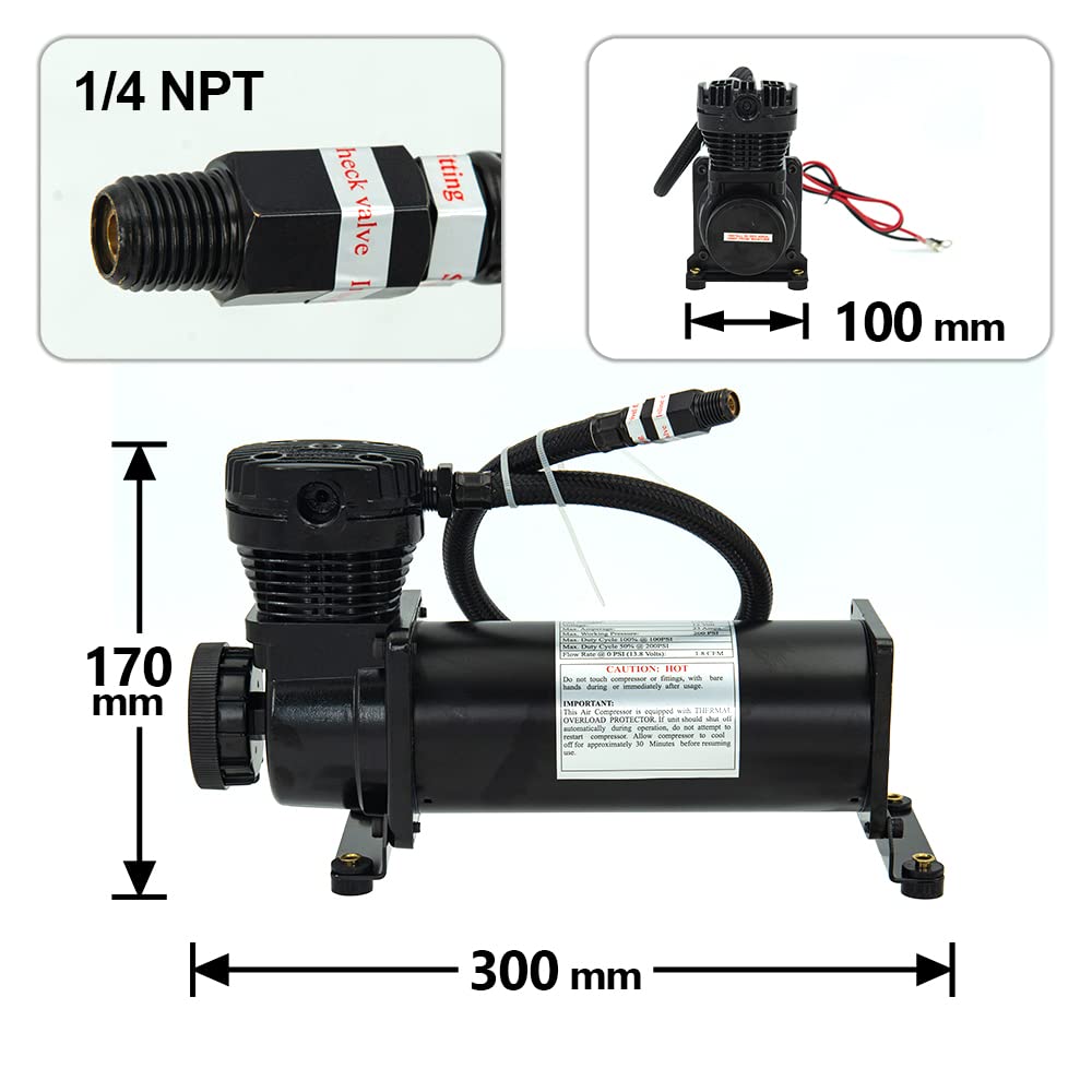 ZHSYMX 200PSI 1/4 NPT Heavy Duty Air Train Horn/Air Ride Suspension Compressor for Train/Truck/Car 12V Black Dual