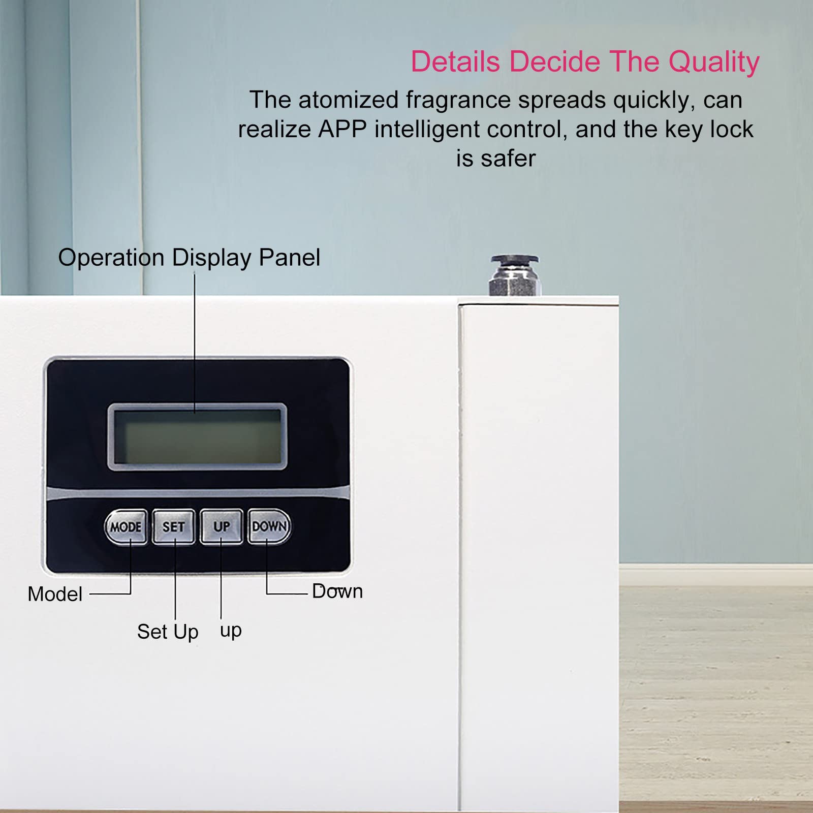 Difusor de aroma, gran cobertura de hasta 300 m³, difusor de aceites esenciales con pantalla LED y control táctil, ideal para uso doméstico y hotelero