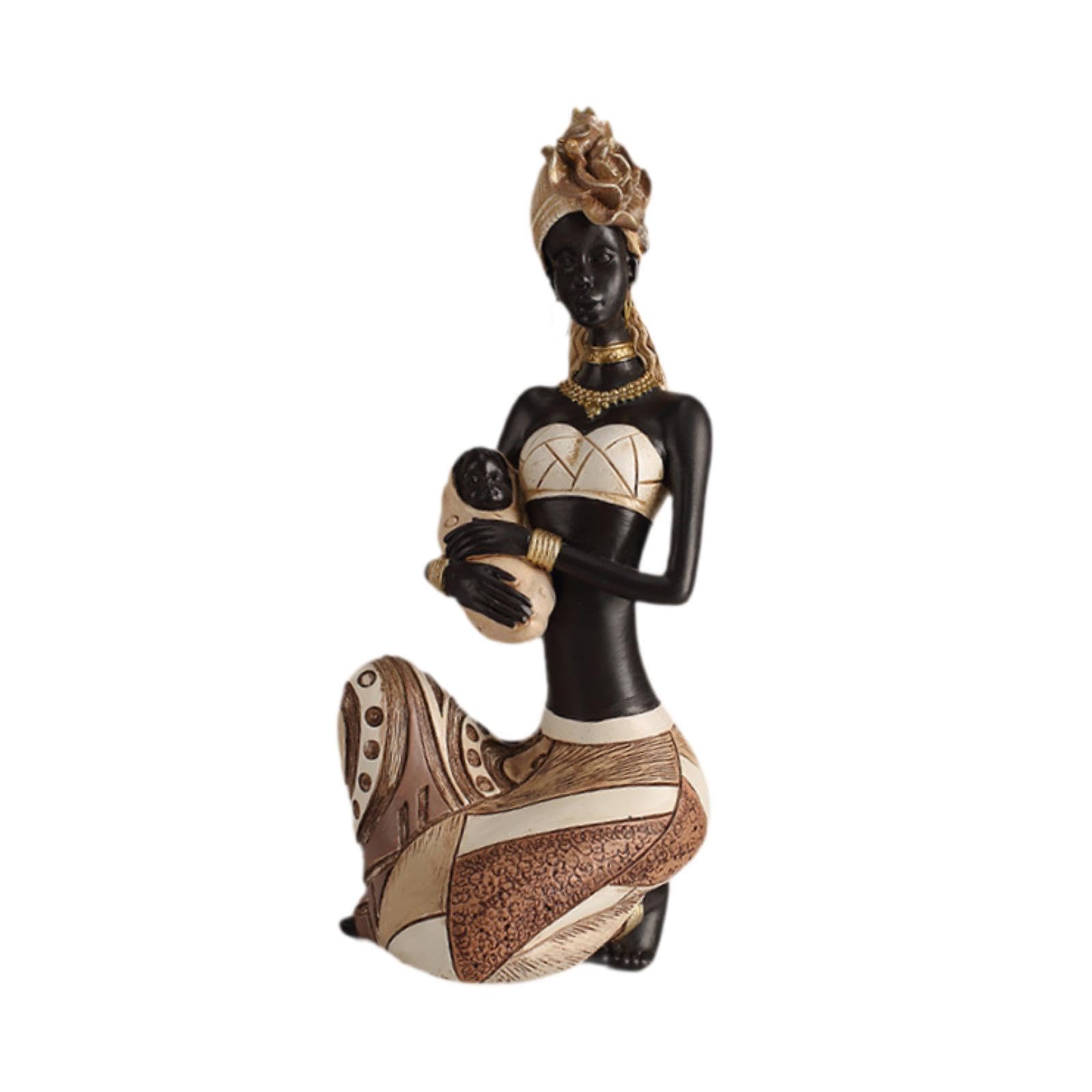Scultura Africana Statuetta Dama Figurina Ornamento in Resina Leggera con Dettagli Culturali Adatta per Soggiorno Ufficio E Scaffali, Tolletto