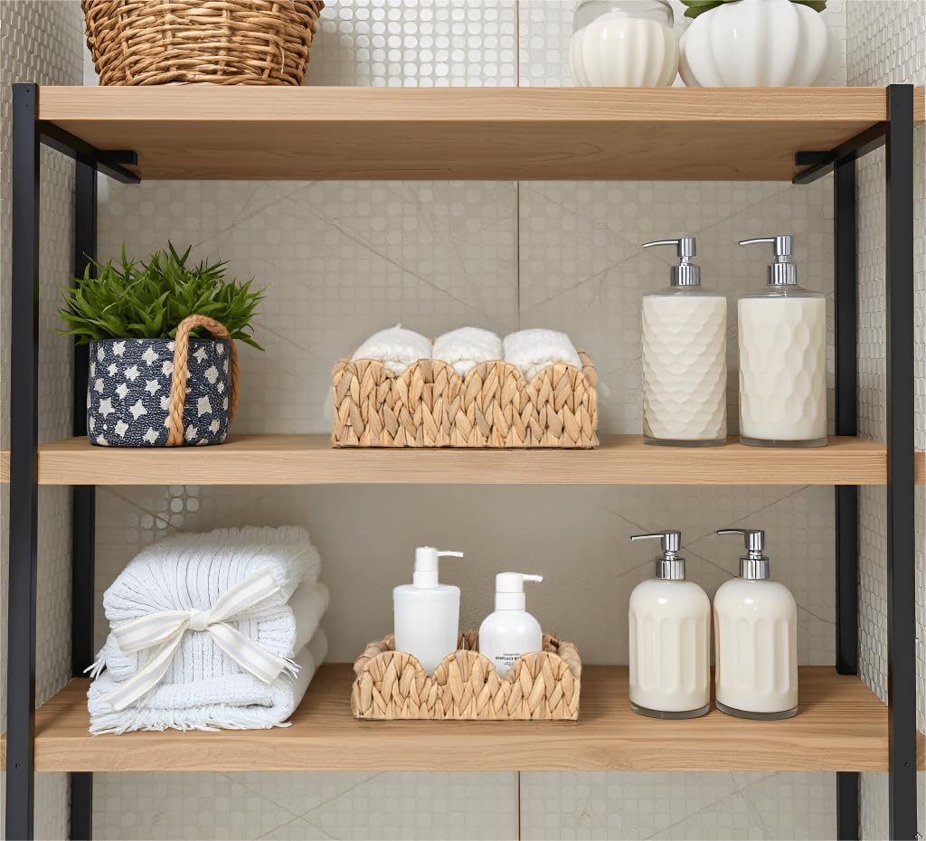 Kriitools Wicker Bathroom Basket Tray Organizer w/Scalloped for Toilet Paper, 2PCS Rattan Decorative Basket for Bathroom Decor, Farmhouse Home Decor, Living Room and more, Natural Water Hyacinth