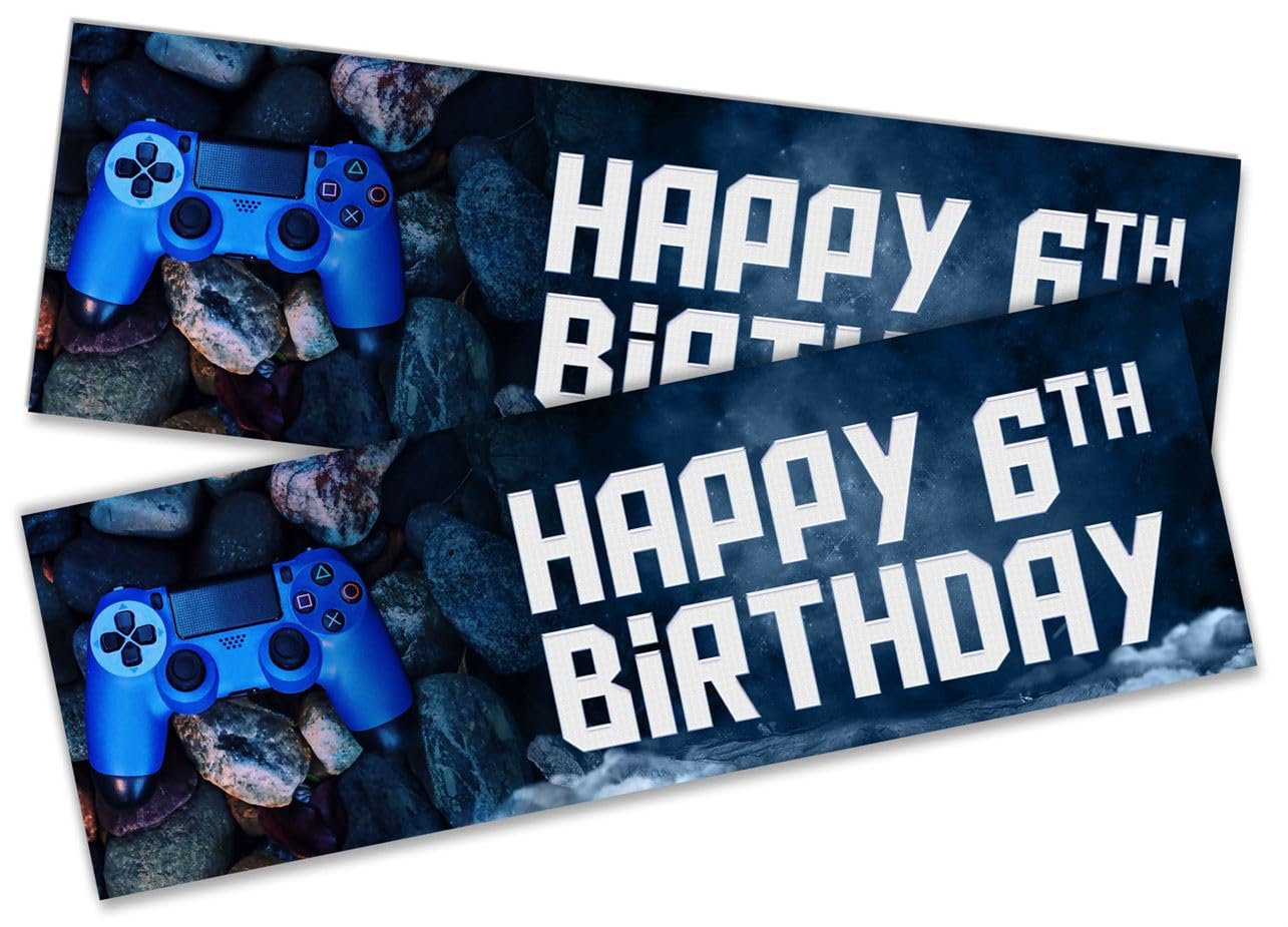 x2 Happy 6th Birthday Banner Gaming Design Children Kids Party Decoration 3