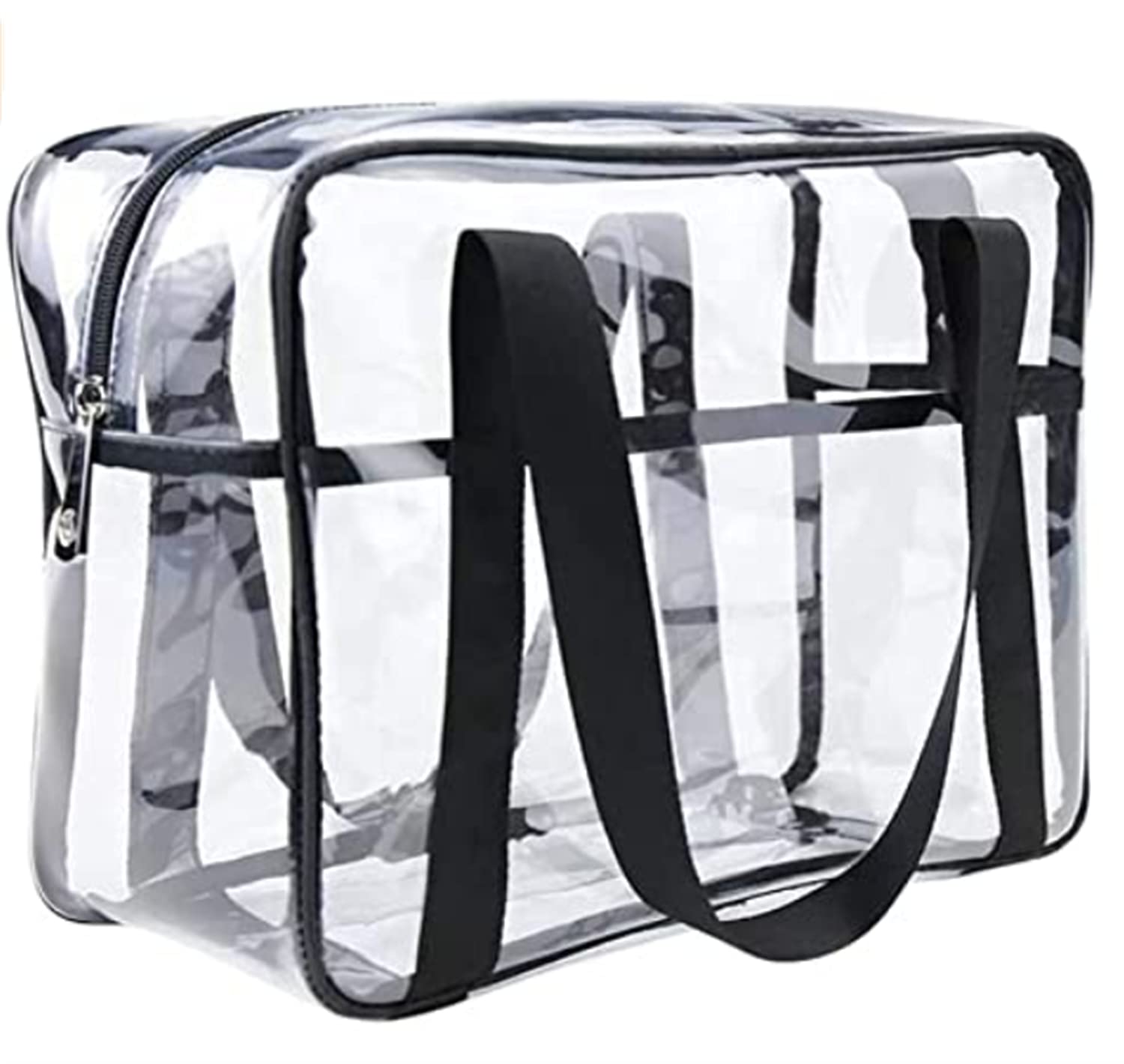 Clear Makeup Handbag Travel Transparent Cosmetics Bag Tote Bag PVC Zippered Toiletry Carry Pouch Lightweight Waterproof Makeup Artist Large Bag Organizer Bag Beach Bag Shoulder Bag