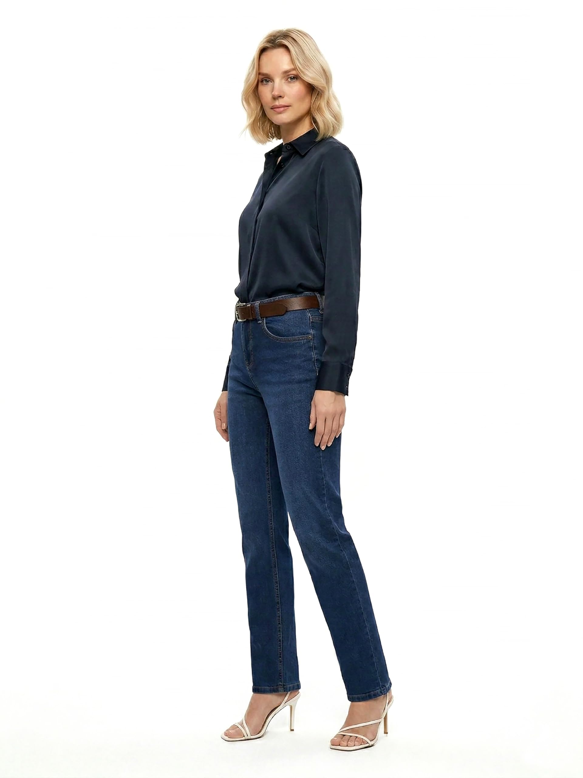ESRA Stretch Damen Jeans Hose High Waist Jeans Damen Straight Leg Hose bis Übergröße G300