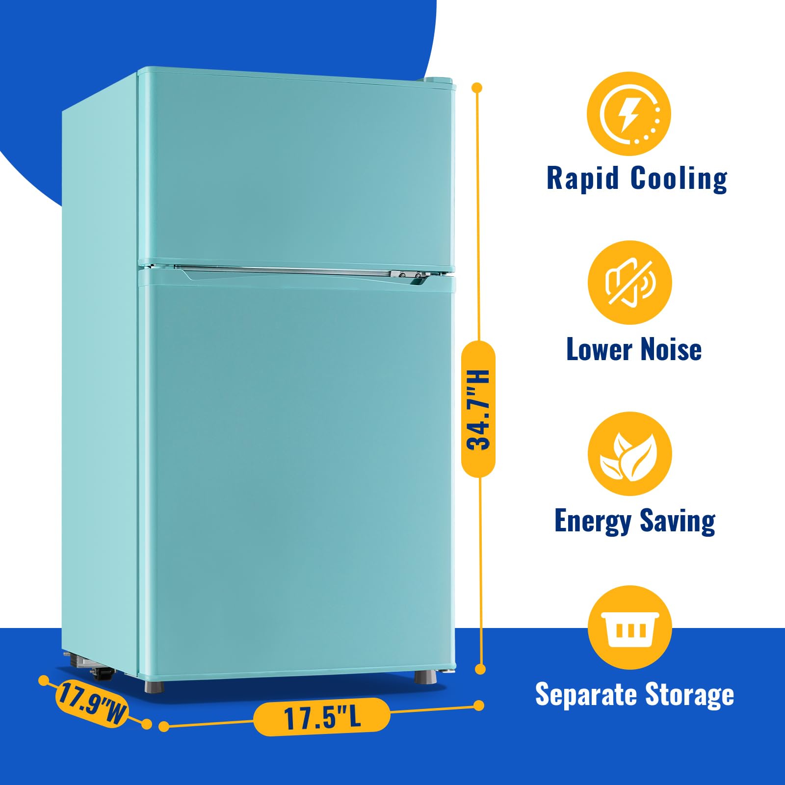 WANAI 3.5 Cu.Ft Mini Fridge With Freezer Compact Refrigerator With Freezer,7 Level Adjustable Thermostat Removable Shelves Small Refrigerator For Office Dorm Apartment Blue on Fridge.com - View 3