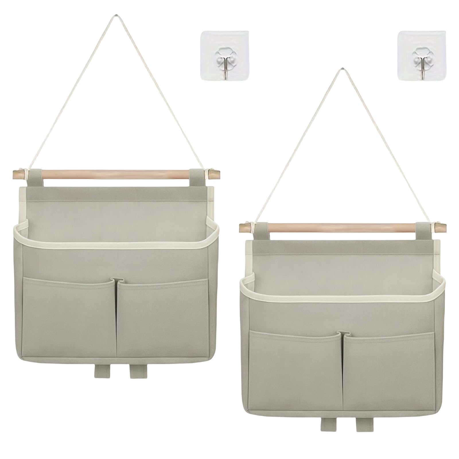 Lot De 2 Organiseurs Muraux En Lin – Rangement Suspendu Pour Salle De Bain, Porte – Avec Crochets Et Poches Multiples